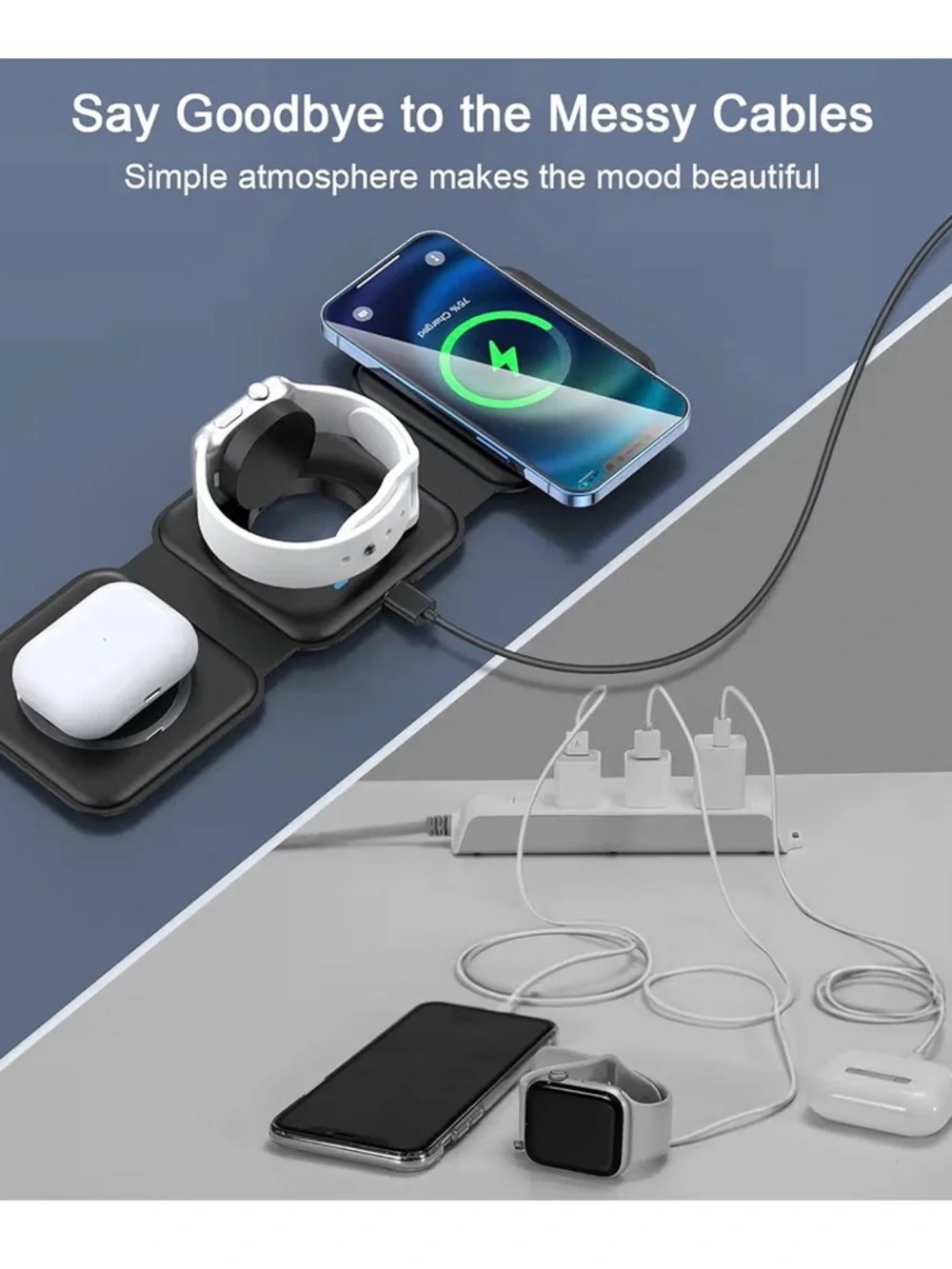 3-in-1 Portable Magnetic Wireless Charger - Black